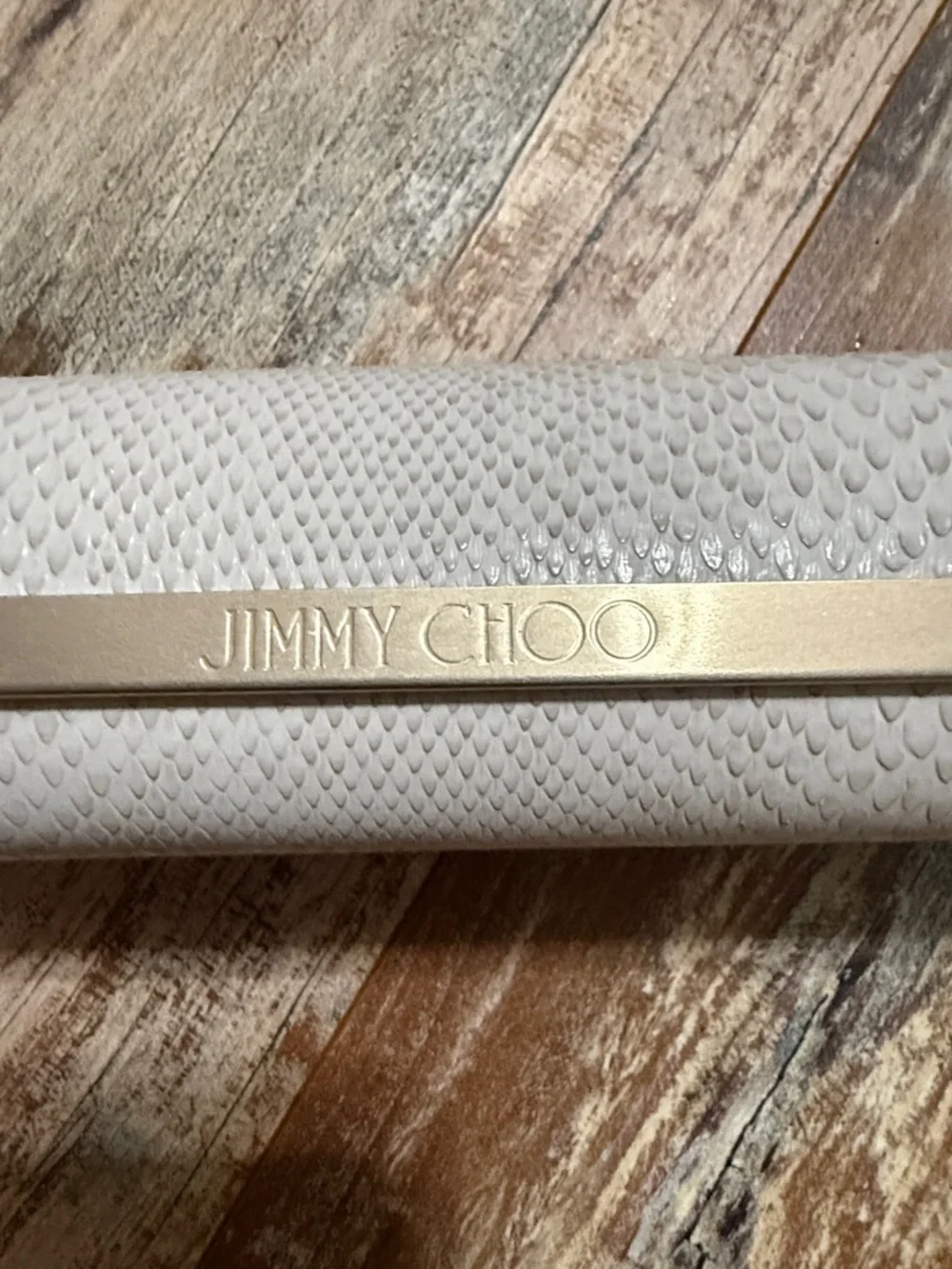 Jimmy Choo Cream Textured Sunglasses Case with Gold Trim